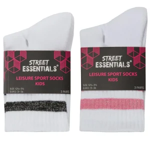 Kids Street Essentials 6 Pairs Kids Ribbed Glitter Stripe Sport Socks
