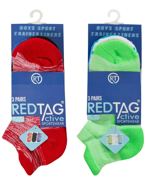 Kids RedTag 6 Pairs Kids Sport Trainer Socks - Red/Green