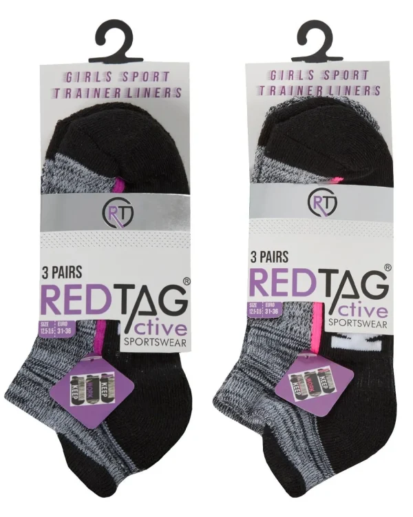 Kids RedTag 6 Pairs Kids Sport Trainer Socks - Grey/Black