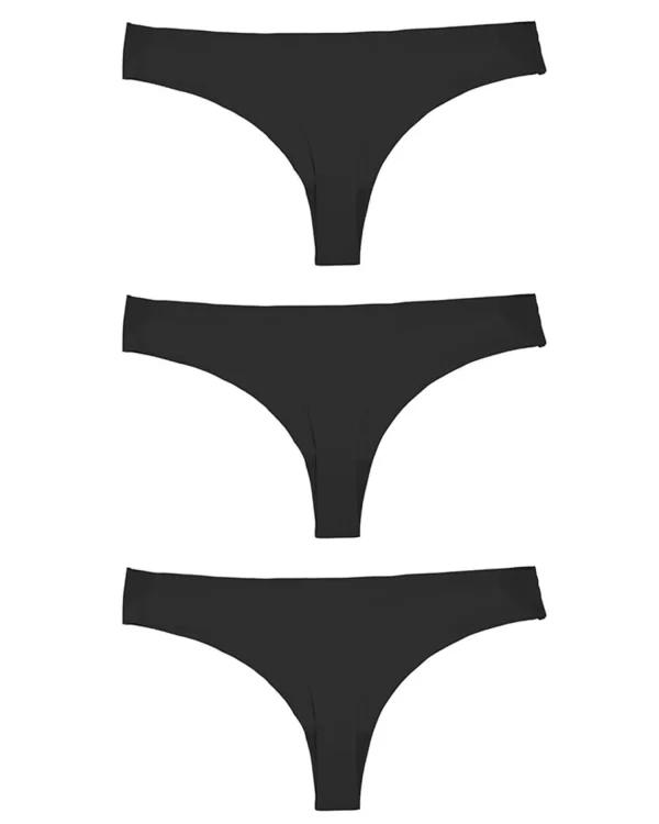 Anucci Knickers | 3 Pairs Seamless No Vpl Thongs - Black