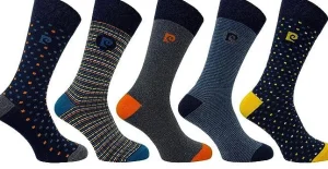 Men Pierre Cardin Mens 5 Pack Dress Socks - Navy Geo Mix