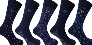 Men Pierre Cardin Mens 5 Pack Dress Socks - Navy Geo Print