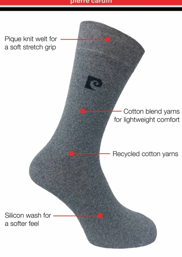 Men Pierre Cardin Mens 7 Pack Dress Socks - Grey