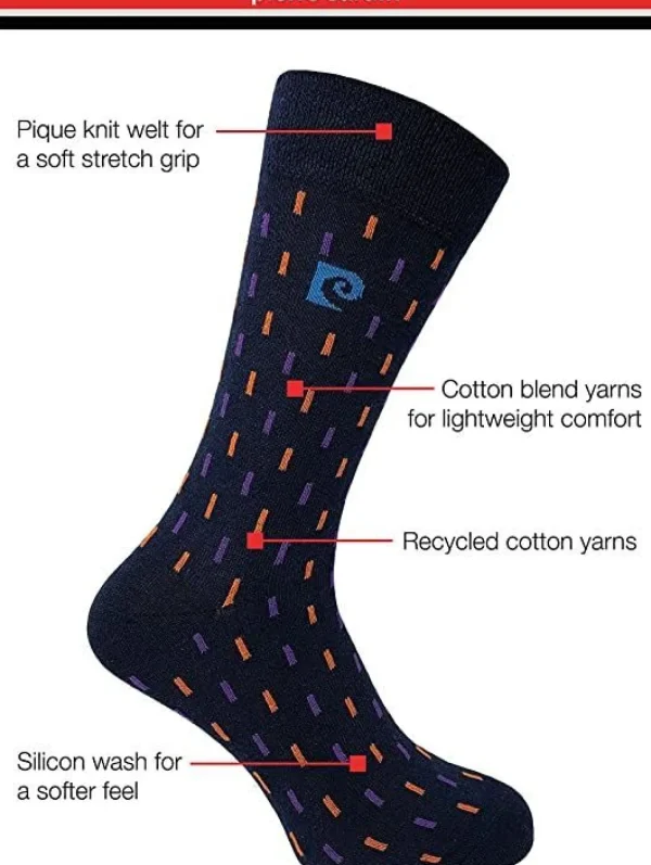 Men Pierre Cardin Mens 5 Pack Dress Socks - Navy Geo Print