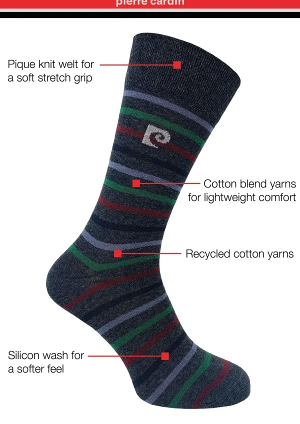 Men Pierre Cardin Mens 5 Pack Dress Socks - Charcoal