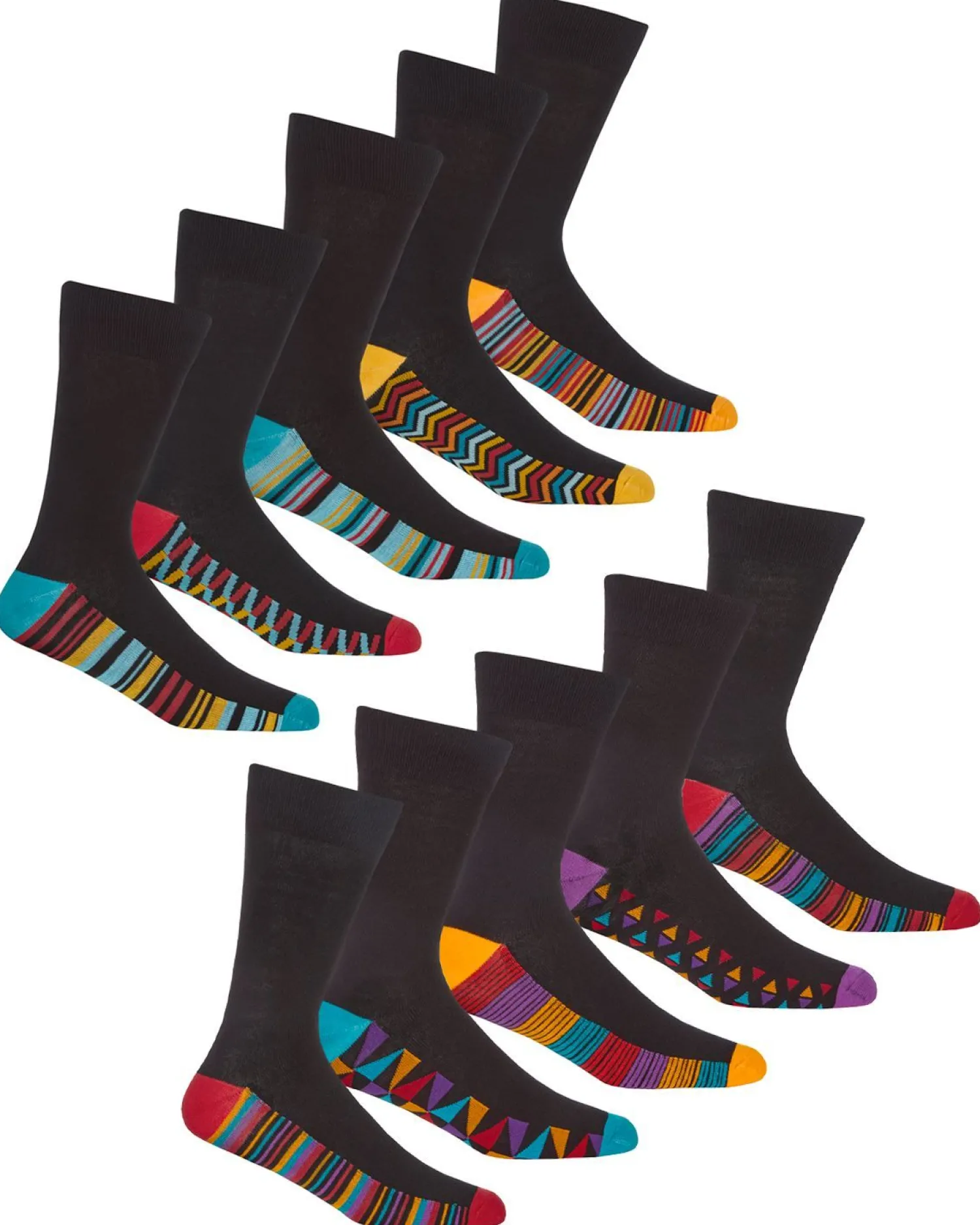 pierre_roche_mens__pack_p_1.webp Men Pierre Roche Mens 10 Pack Patterned Footbed Socks