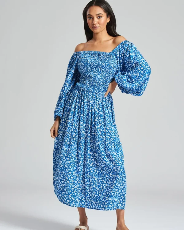Pistachio Dresses | Blue Ditsy Floral Summer Midi Dress