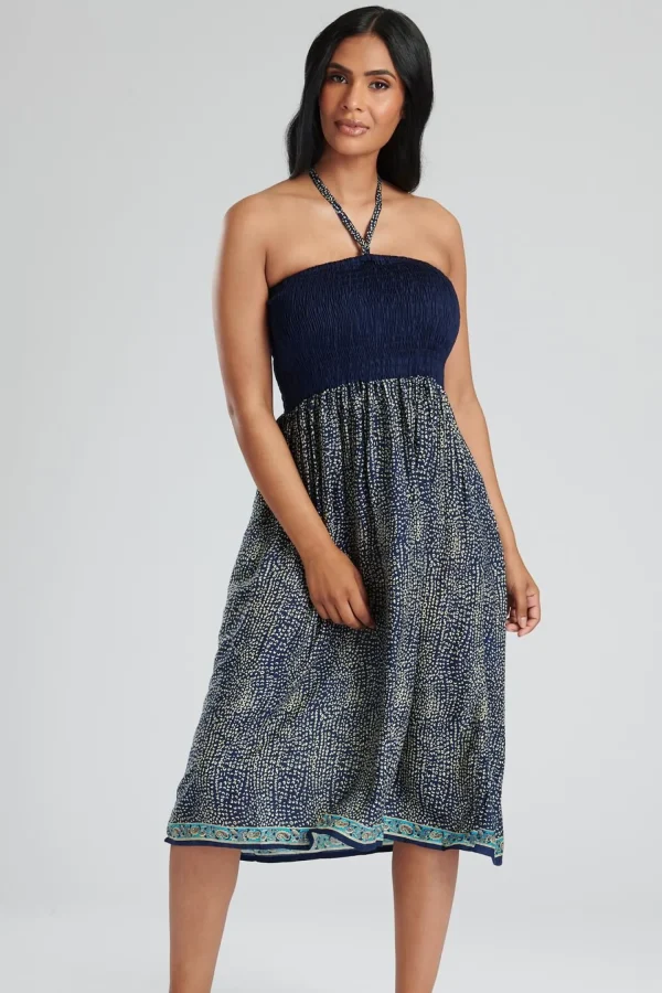 Pistachio Dresses | Navy Print 3 Way Bandeau Dress