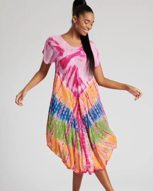 Pistachio Dresses | Short Sleeve Tie Dye Dress - Pink Mix