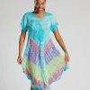 Pistachio Dresses | Short Sleeve Tie Dye Dress - Turquoise Mix