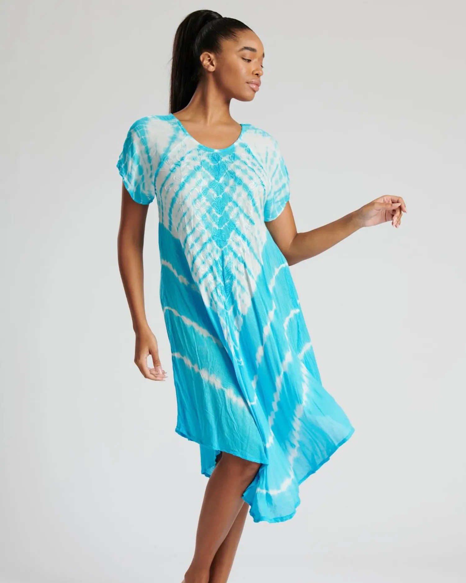 pistachio_short_sleeve_ti_0-3.webp Pistachio Dresses | Short Sleeve Tie Dye Dress - Turquoise