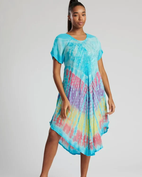 Pistachio Dresses | Short Sleeve Tie Dye Dress - Turquoise Mix