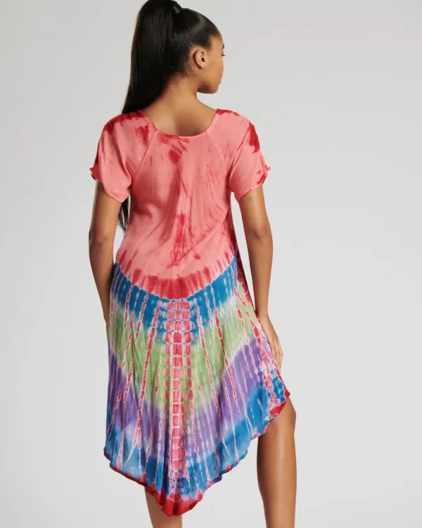 Pistachio Dresses | Short Sleeve Tie Dye Dress - Red Mix