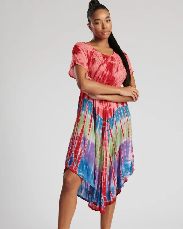 Pistachio Dresses | Short Sleeve Tie Dye Dress - Red Mix