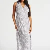 Pistachio Dresses | Wide Cross Over Grey Floral Dress