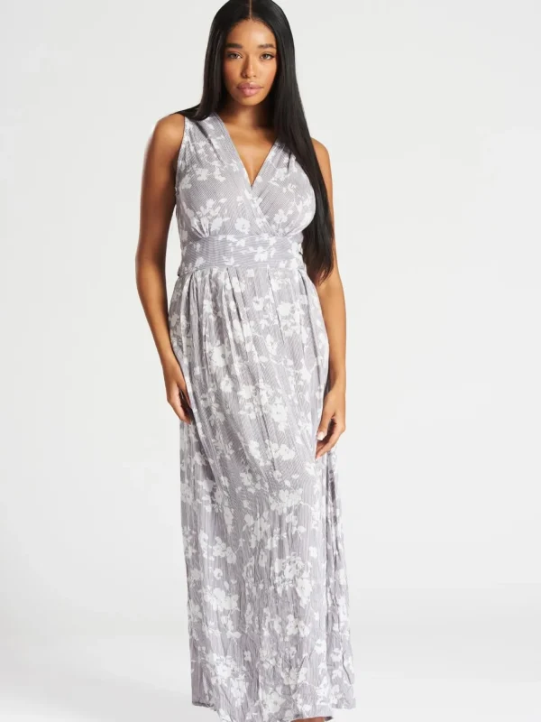 Pistachio Dresses | Wide Cross Over Grey Floral Dress