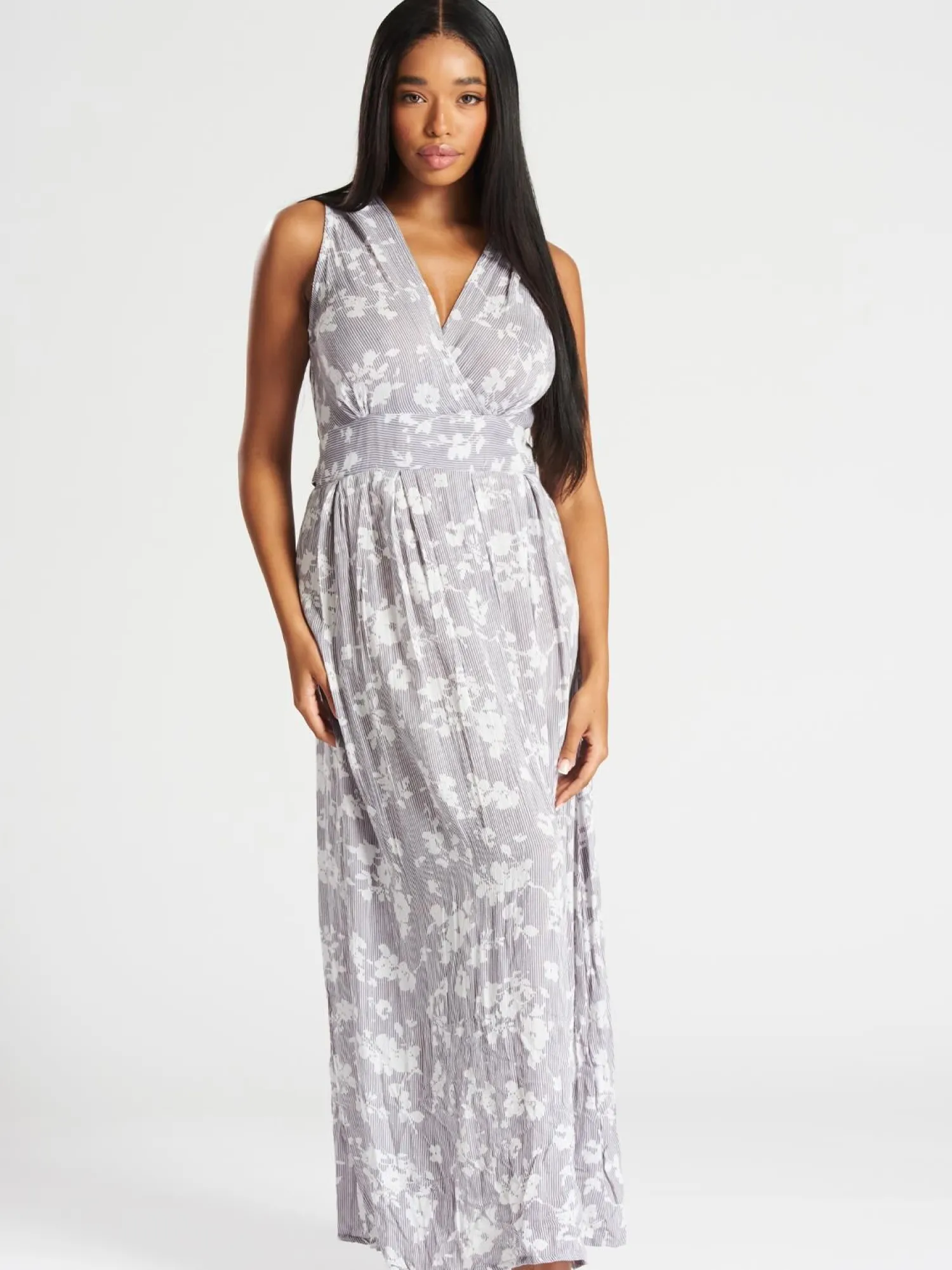 pistachio_wide_cross_over_0-2.webp Pistachio Dresses | Wide Cross Over Grey Floral Dress