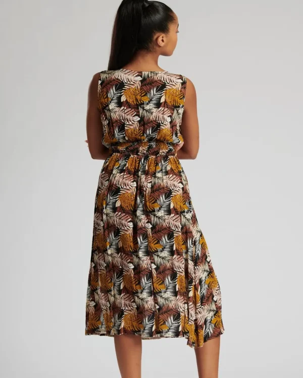 Pistachio Dresses | Wide Cross Over Brown Palm Print Dress