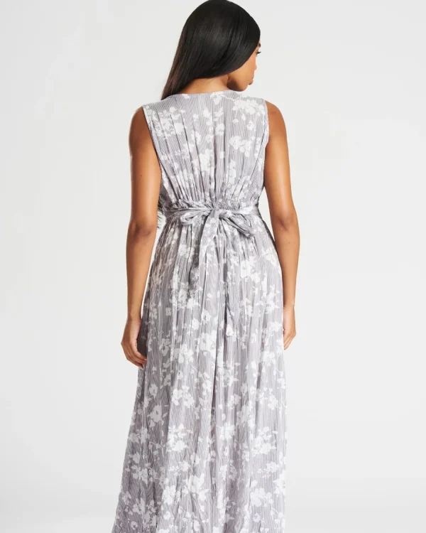Pistachio Dresses | Wide Cross Over Grey Floral Dress