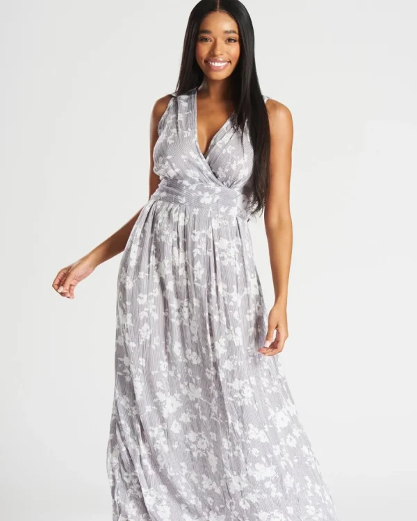 Pistachio Dresses | Wide Cross Over Grey Floral Dress