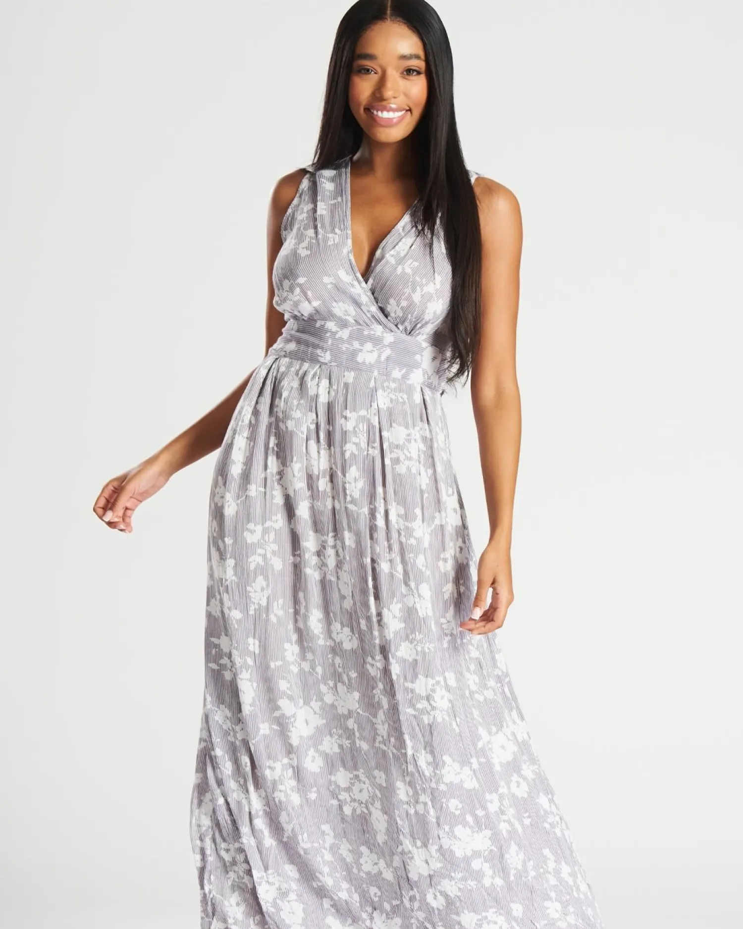pistachio_wide_cross_over_4.webp Pistachio Dresses | Wide Cross Over Grey Floral Dress