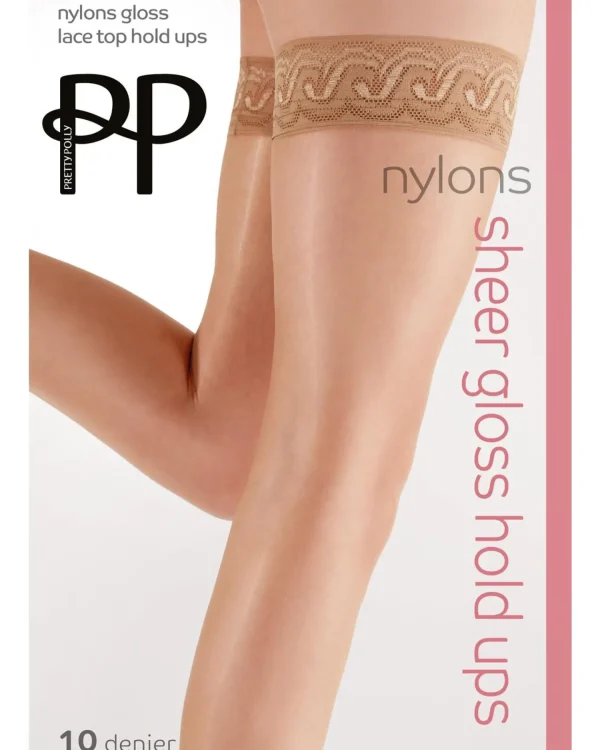 Pretty Polly Hold Ups & Stockings | 10 Denier Sheer Gloss Lace Top Hold Ups - Sherry