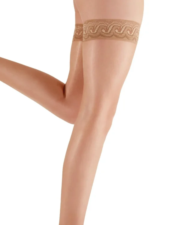 Pretty Polly Hold Ups & Stockings | 10 Denier Sheer Gloss Lace Top Hold Ups - Sherry