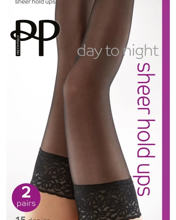 Pretty Polly Hold Ups & Stockings | 2 Pack Day To Night Sheer Hold Ups - Black