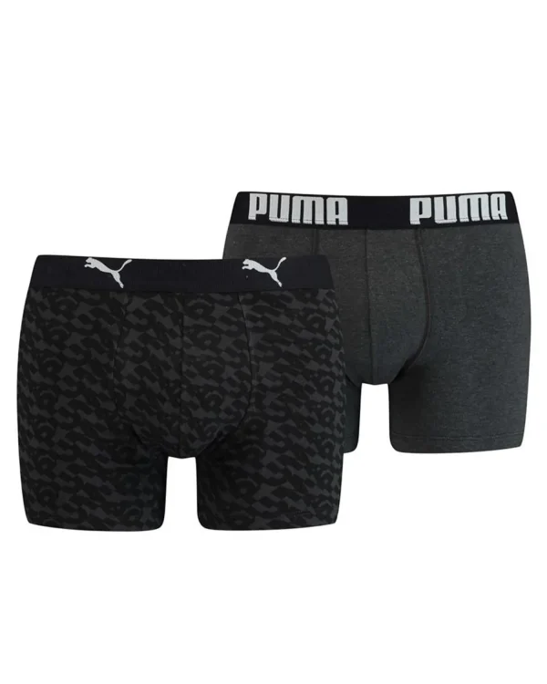 Men Puma 2 Pack All Over Print Boxer Shorts - Black/White