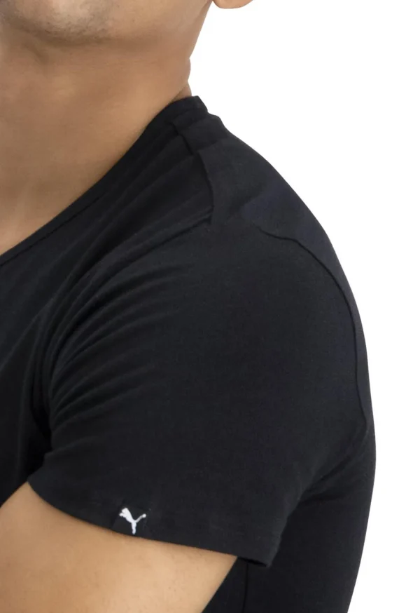 Men Puma 2 Pack Cotton V Neck T-Shirts - Black