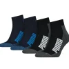 Men Puma 4 Pack Cushioned Quarter Socks - Black/Blue
