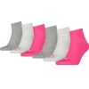 Men Puma 6 Pack Quarter Sports Socks - Middle Grey Melange/Pink