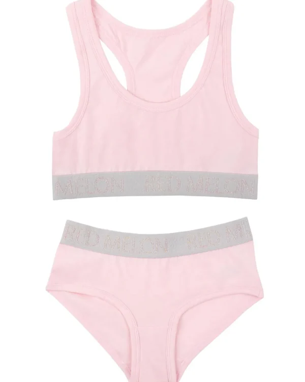 Kids Red Melon Girls Crop Top Knicker Set - Pink