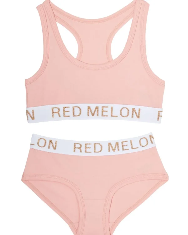 Kids Red Melon Girls Crop Top Knicker Set - Coral