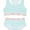 Kids Red Melon Girls Crop Top Knicker Set - Aqua Stripe