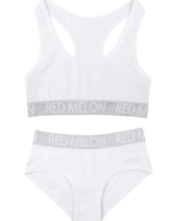 Kids Red Melon Girls Crop Top Knicker Set - White