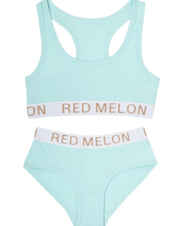 Kids Red Melon Girls Crop Top Knicker Set - Aqua
