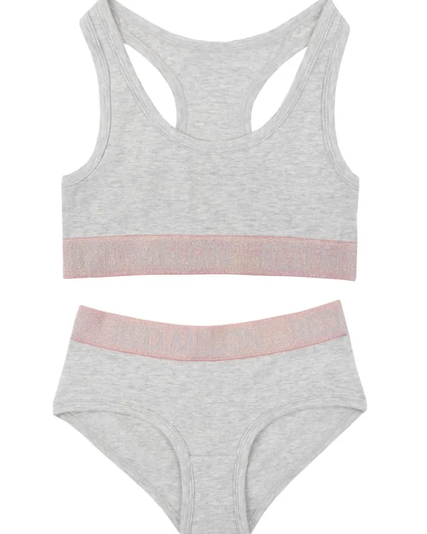 Kids Red Melon Girls Crop Top Knicker Set - Grey