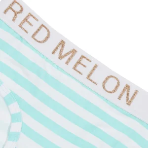 Kids Red Melon Girls Crop Top Knicker Set - Aqua Stripe
