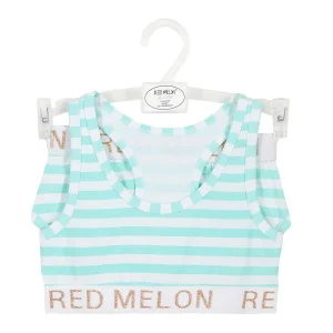 Kids Red Melon Girls Crop Top Knicker Set - Aqua Stripe