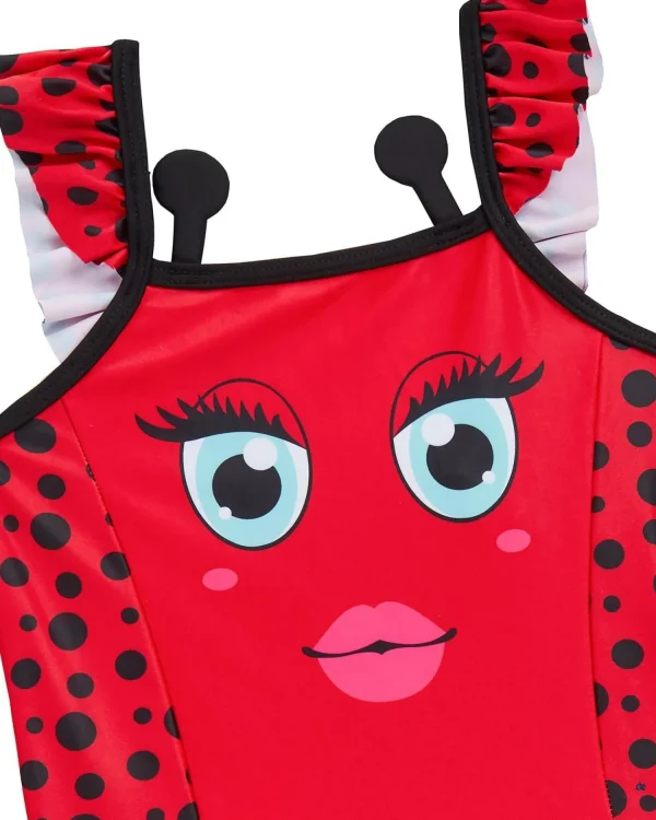Kids Red Melon Girls Novelty Swimsuit - Red Ladybird