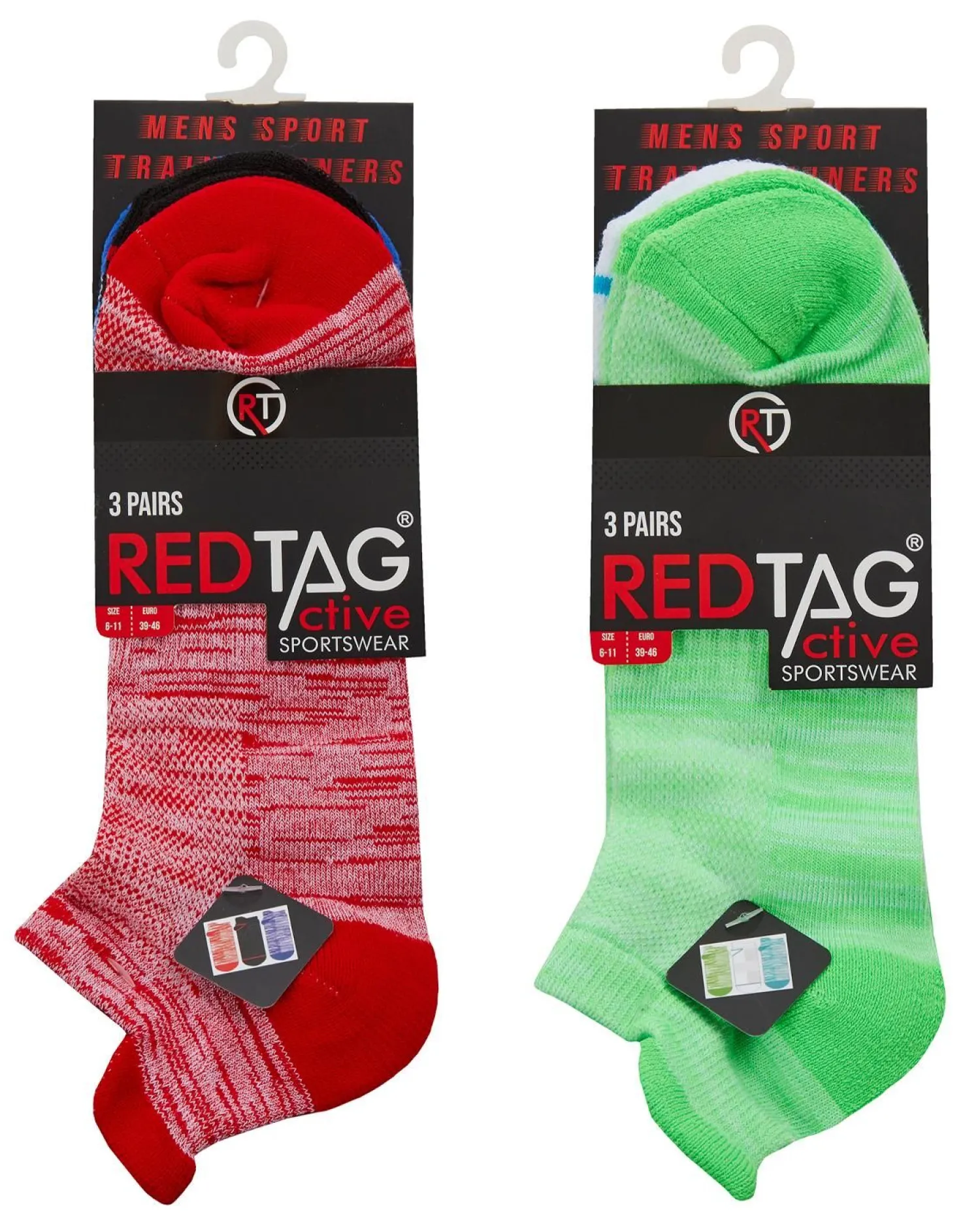 Men RedTag Mens 6 Pack Sport Trainer Socks - Multi