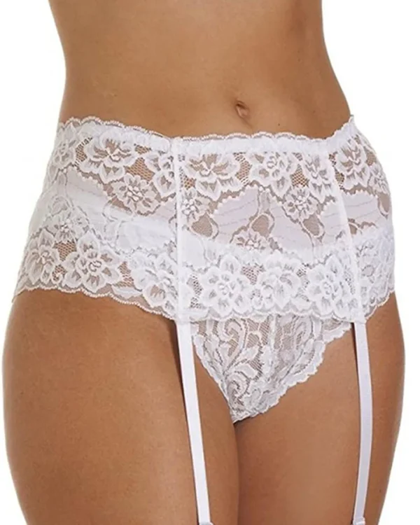 Silky Suspender Belts | Wide Lace Suspender Belt - White