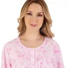 Slenderella Nighties | 45" Brushed Long Sleeve Button Nightdress - Pink