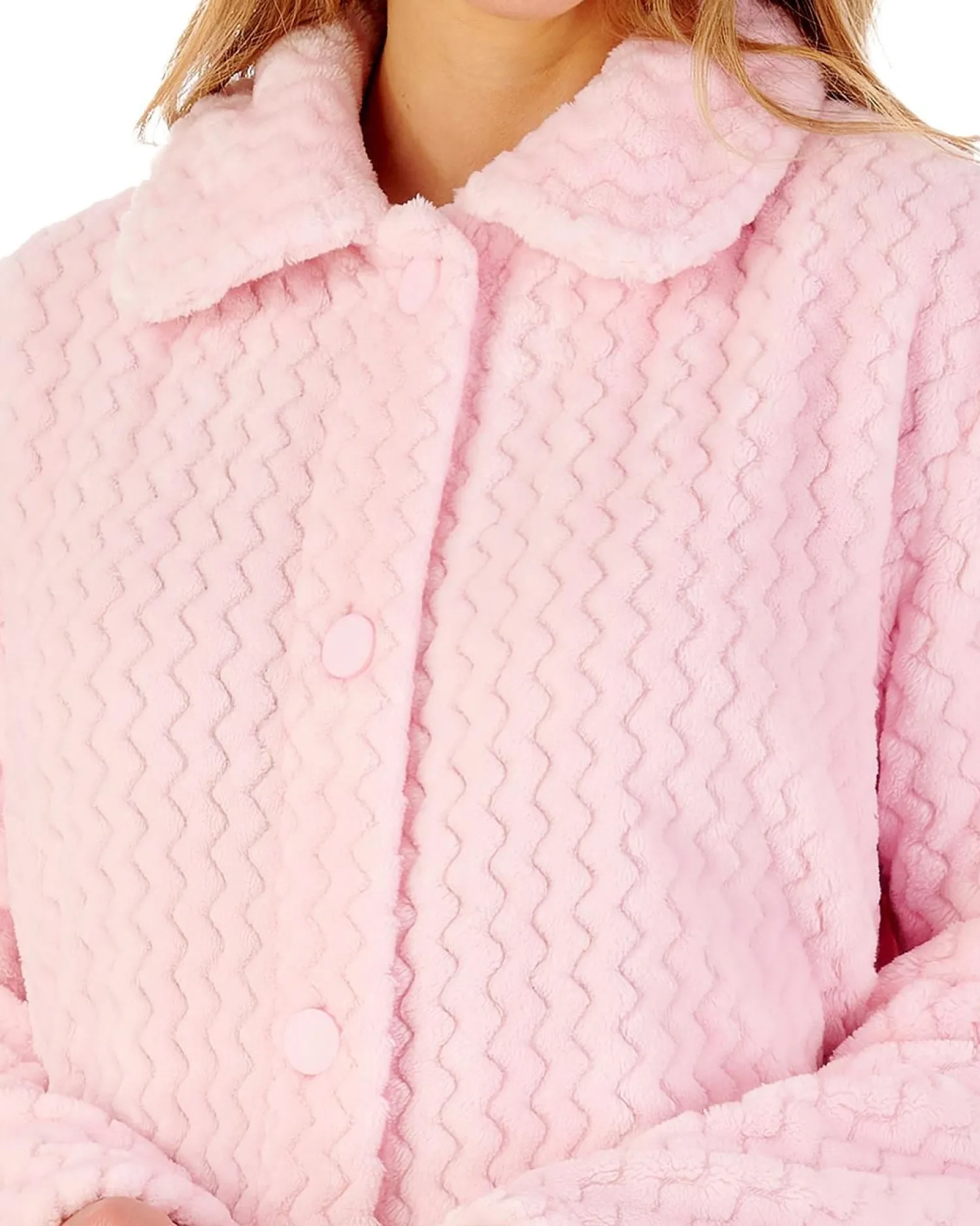 slenderella__chevron_embo_2-12.webp Slenderella Dressing Gowns | 46" Chevron Embossed Fleece Button Dressing Gown - Pink