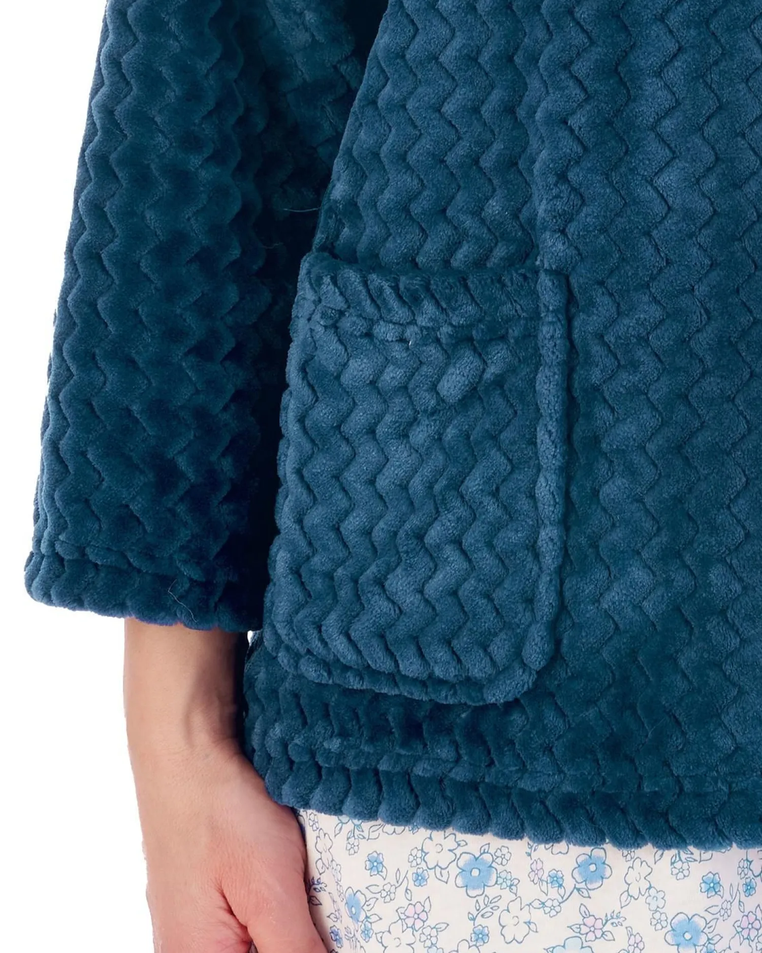 slenderella__chevron_embo_3-16.webp Slenderella Dressing Gowns | 25" Chevron Embossed Fleece Bed Jacket - Teal