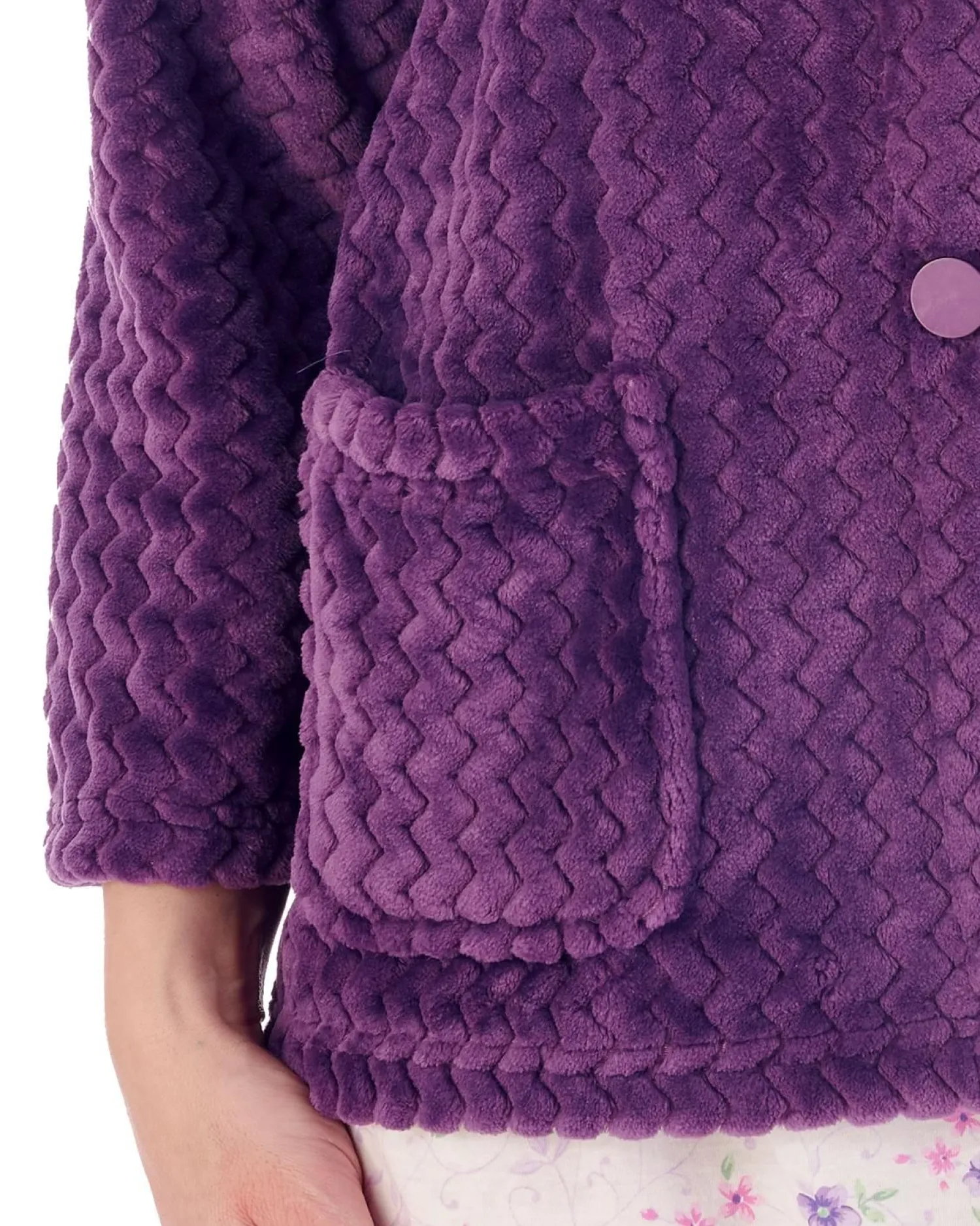 slenderella__chevron_embo_3-7.webp Slenderella Dressing Gowns | 25" Chevron Embossed Fleece Bed Jacket - Purple