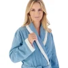 Slenderella Dressing Gowns | 46" Contrast Trim Towelling Dressing Gown - Blue