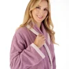Slenderella Dressing Gowns | 46" Contrast Trim Towelling Dressing Gown - Lilac