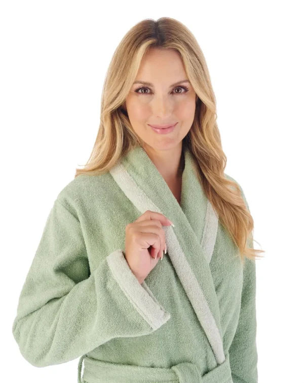 Slenderella Dressing Gowns | 46" Contrast Trim Towelling Dressing Gown - Mint